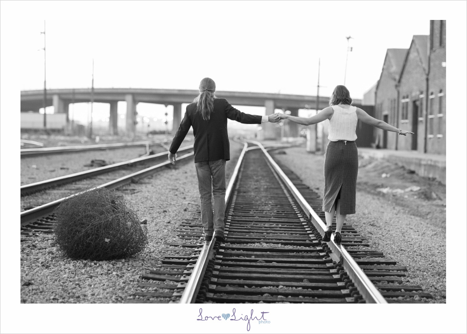 Oakland engagement train tracks