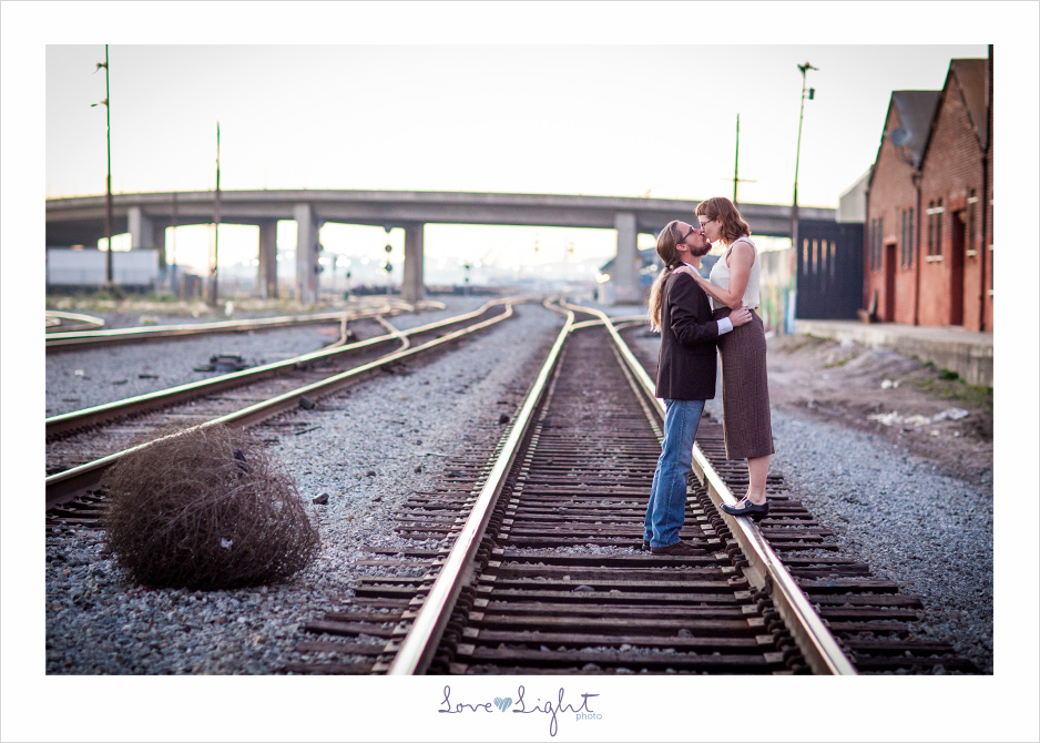 Oakland engagement train tracks